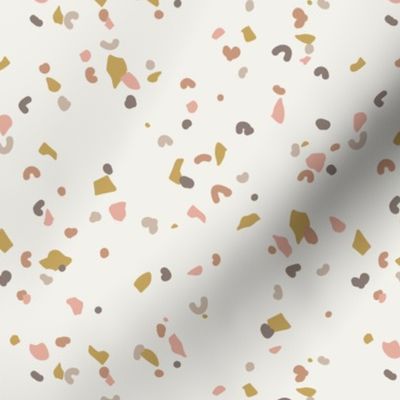 Retro terrazzo little spots and speckles in multi color trendy marble nursery texture blush ochre gray on sand 