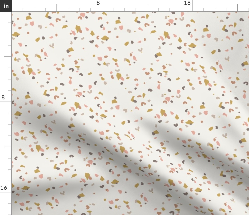 Retro terrazzo little spots and speckles in multi color trendy marble nursery texture blush ochre gray on sand 