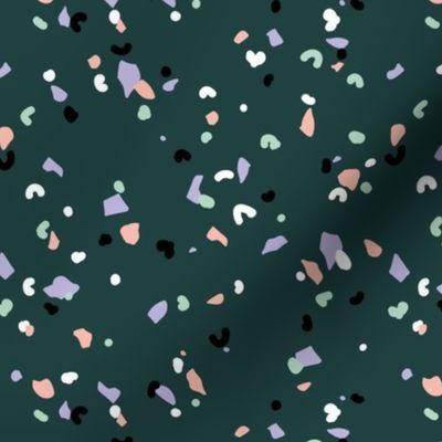 Retro terrazzo little spots and speckles in multi color trendy marble nursery texture forest green lilac mint blush