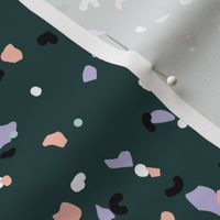 Retro terrazzo little spots and speckles in multi color trendy marble nursery texture forest green lilac mint blush