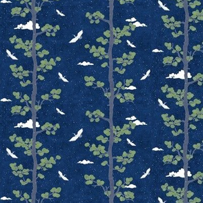 Forest Fabric, Crane Fabric | Indigo Japanese print fabric, bird fabric (tiny scale)