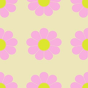 Flowers 60s Design Pink on Cream