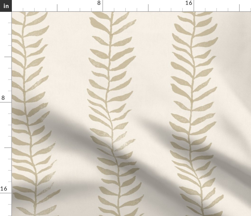 Botanical Block Print, Bronze Gold on Vanilla (xxl scale) | Leaf pattern fabric with wider spacing from original block print, neutral decor, plant fabric.