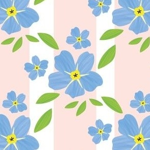 Mary's Blue Pink  Forget-Me-Not  Floral Stripes
