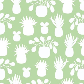 Tea Green Tropical Potted Plant Silhouettes