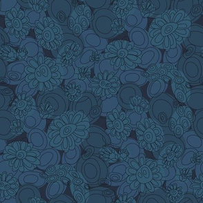 Line Drawn Floral Blues