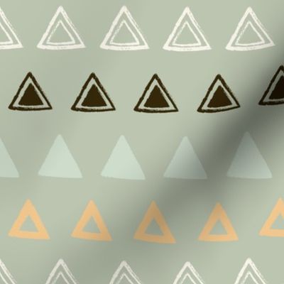 Modern Geometric Boho Triangles - Pastel Green, White, Black, and Yellow