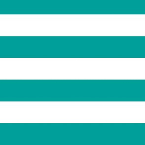 Large Deep Turquoise Awning Stripe Pattern Horizontal in White