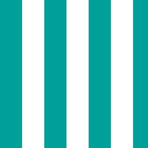Large Deep Turquoise Awning Stripe Pattern Vertical in White