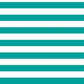 Horizontal Awning Stripe Pattern - Deep Turquoise and White