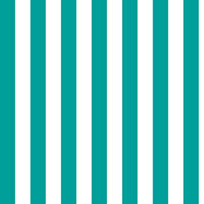 Deep Turquoise Awning Stripe Pattern Vertical in White