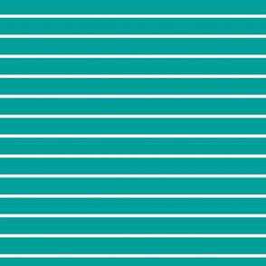 Deep Turquoise Pin Stripe Pattern Horizontal in White