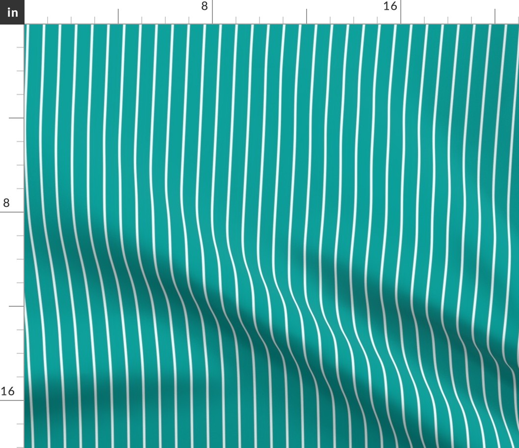 Deep Turquoise Pin Stripe Pattern Vertical in White