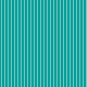 Small Deep Turquoise Pin Stripe Pattern Vertical in White