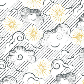 Cloudy Liquid Sunshine- Boho Weather Forecast- White- Large Scale