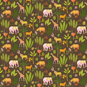 Jungle Safari Animals on Brown