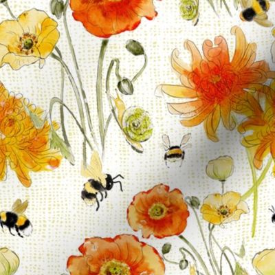 Poppies, mums and bees ! by JAF Studio