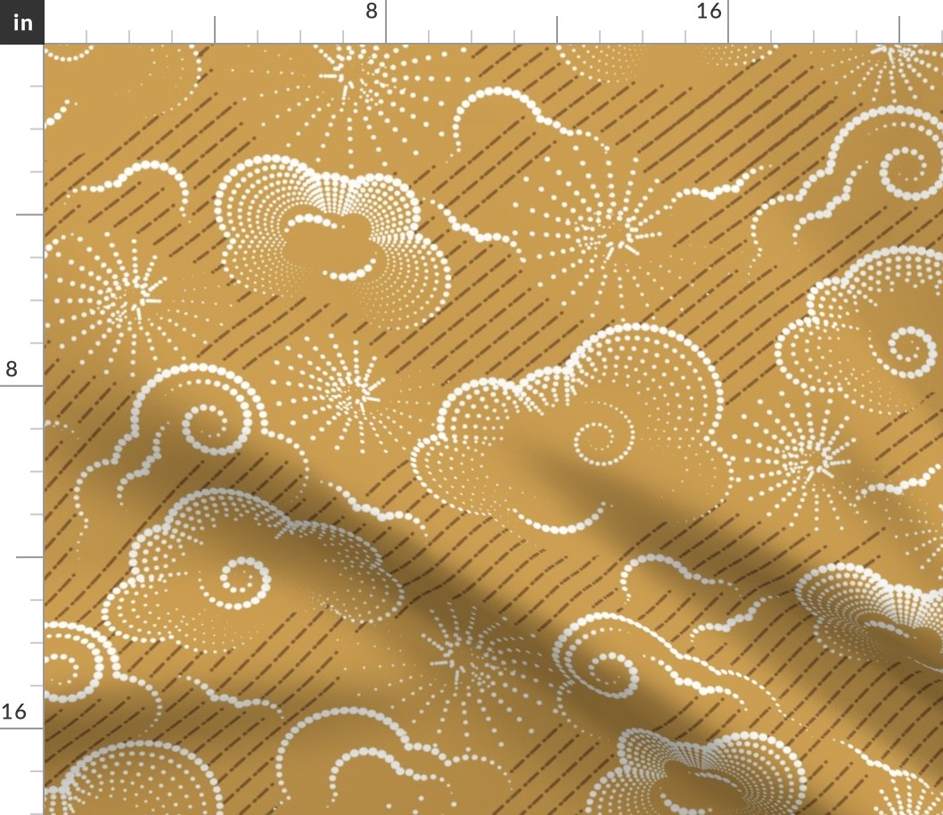 Cloudy Liquid Sunshine- Boho Weather Forecast- Gold- Large Scale