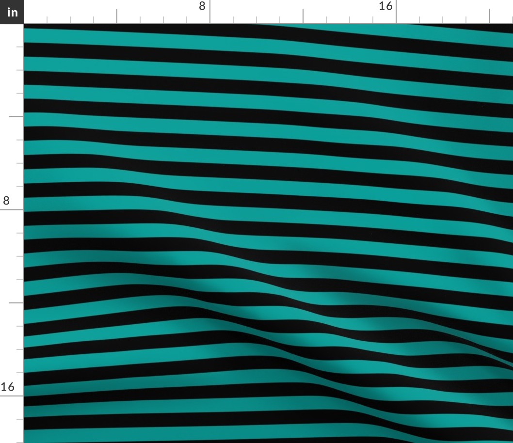 Deep Turquoise Awning Stripe Pattern Horizontal in Black