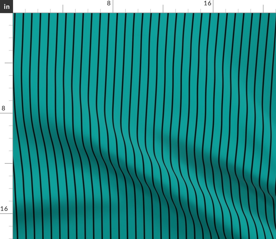Deep Turquoise Pin Stripe Pattern Vertical in Black