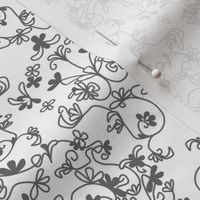 small - lion damask in grey on white