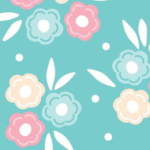 XL Ditsy Floral Bunches And Dots Aqua Pink Large-Scale