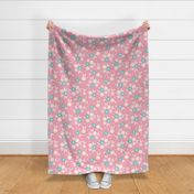 XL Ditsy Floral Bunches And Dots Pink Teal Large Scale