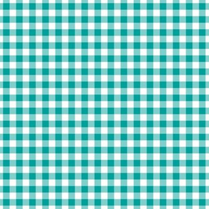 Small Gingham Pattern - Deep Turquoise and White
