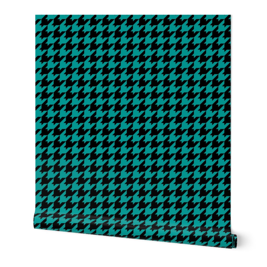 Houndstooth Pattern - Deep Turquoise and Black