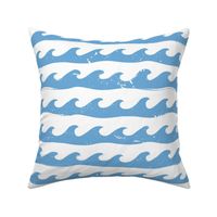 Lg. Waves Splashing in Azure Blue - Large Scale 12in x 11.6in (ocean wave, island, lake, water, clothes, blue, swimming suit, surf)