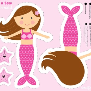 Cut and Sew Mermaid Doll - Brunette with Pink Starfish