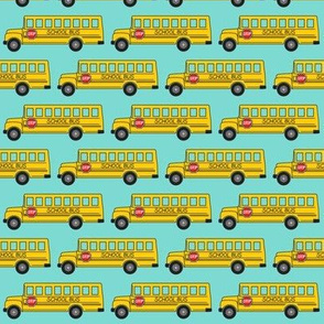 tiny school bus on teal