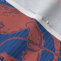 Lobster and Seaweed Nautical Damask - blue red - large scale
