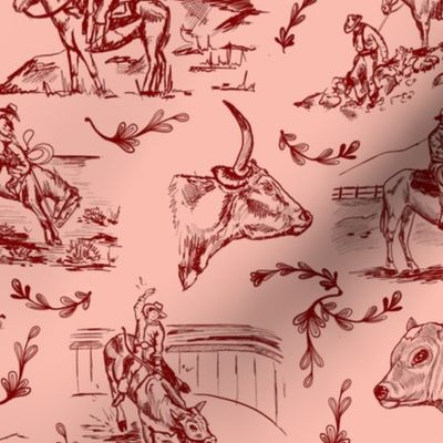 Cowgirl's Western Toile in Pink - Western Toile, Country Western Toile, Cowgirl Toile