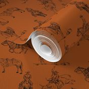 Rodeo Western Toile in Rust - Country Western Toile, Cowboy Toile