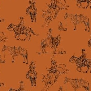 Rodeo Western Toile in Rust - Country Western Toile, Cowboy Toile