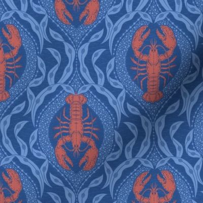 2 directional - Lobster and Seaweed Nautical Damask - blue red - small scale