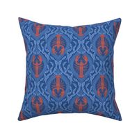 2 directional - Lobster and Seaweed Nautical Damask - blue red - small scale