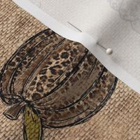 Painted Leopard Pumpkins on Light Burlap Rotated - large scale