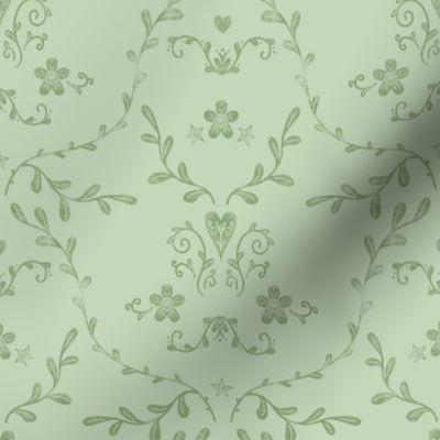 Soft Stamped Damask, Sage Green