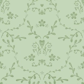 Soft Stamped Damask, Sage Green