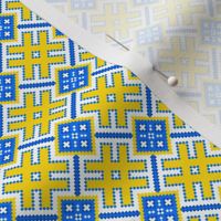 Fertile Land - Ethno Slavic Symbol Folk Pattern - Orepey Sown Field - Obereg Ornament - Yellow Blue White - 2 Smaller Scale  