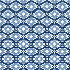 Tribal Aztec Native Ornament - White Navy Cyan Pastel Blue Ethnic Amulet Boho Pattern - Small