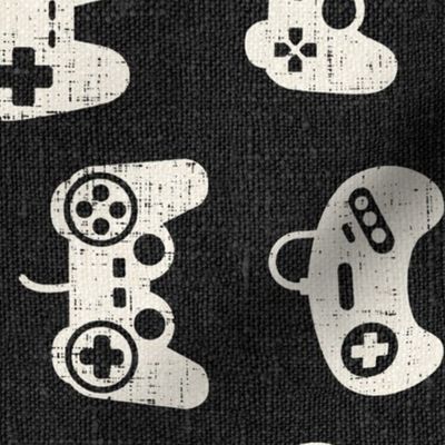 Game Controllers Cream on Dark Grey Linen Rotated - large scale