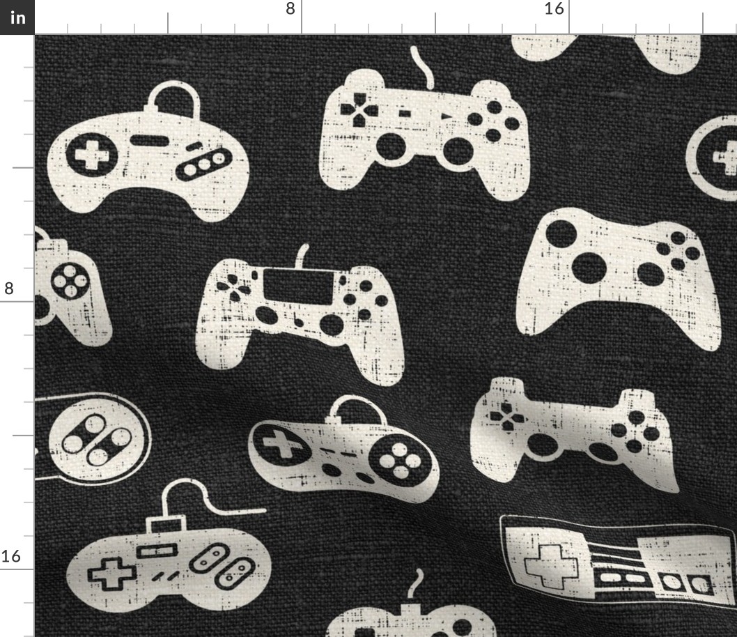 Game Controllers Cream on Dark Grey Linen - extra large scale