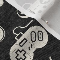 Game Controllers Cream on Dark Grey Linen - large scale