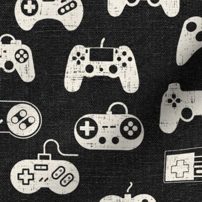 Game Controllers Cream on Dark Grey Linen - large scale