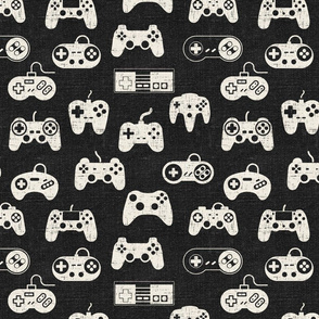 Game Controllers Cream on Dark Grey Linen - large scale