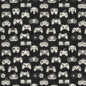 Game Controllers Cream on Dark Grey Linen - medium scale