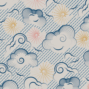 Cloudy Liquid Sunshine- Boho Weather Forecast- White Smoke- Large Scale